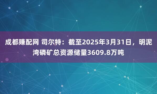 成都赚配网 司尔特：截至2025年3月31日，明泥湾磷矿总资源储量3609.8万吨